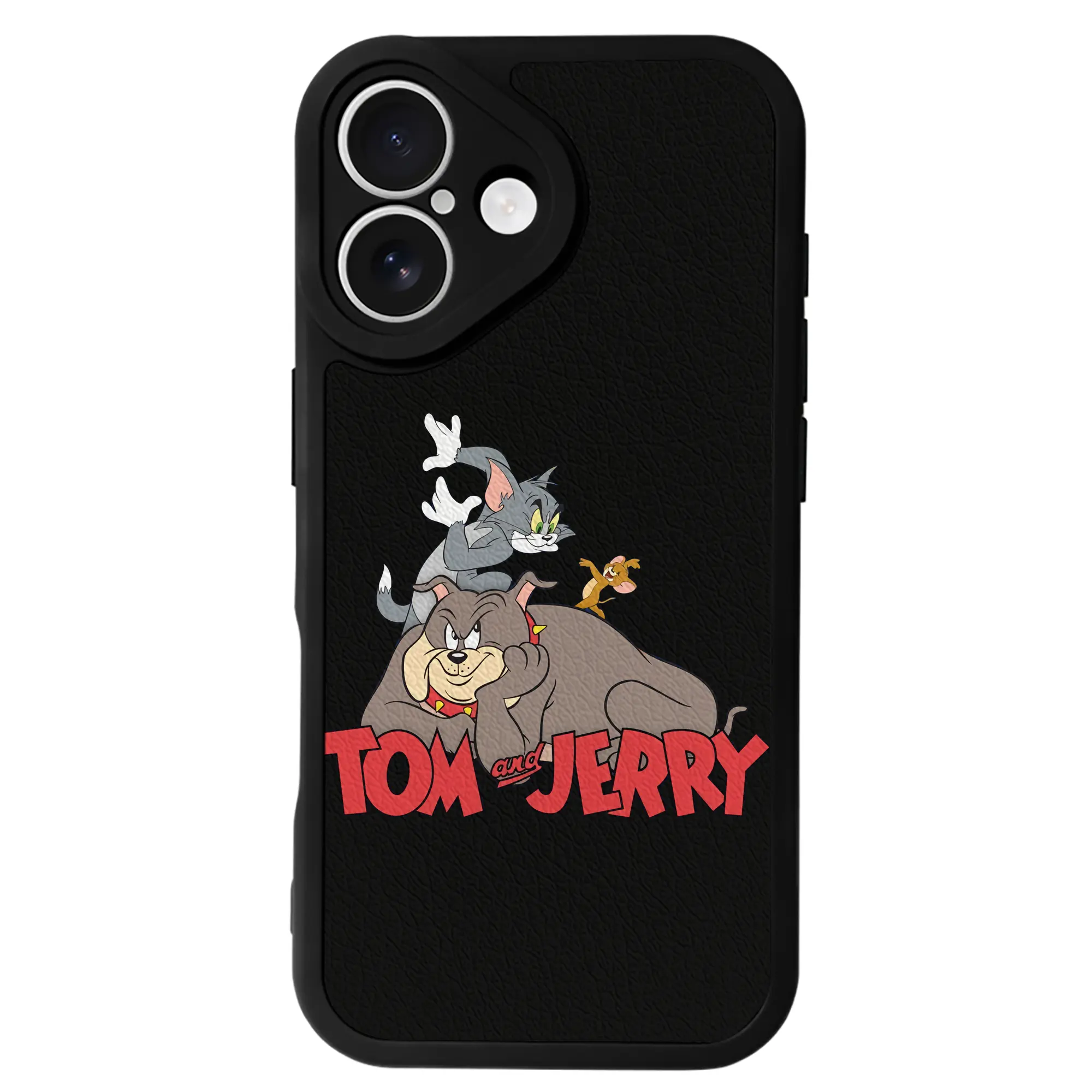 トムとジェリー グッズ スパイク - IPhone 16シリーズ対応 ・ シリコンスマホケース ・ レザー調 ・ 高精度フィット ・ 耐衝撃 ・ ワイヤレス充電対応 ・ 精密カット